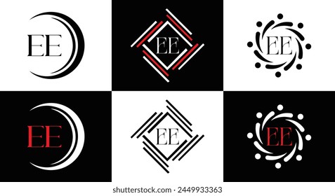 EE logo. E E design. White EE letter. EE, E E letter logo design. Initial letter EE linked circle uppercase monogram logo.