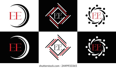 EE logo. E E design. White EE letter. EE, E E letter logo design. Initial letter EE linked circle uppercase monogram logo.