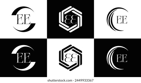 EE logo. E E design. White EE letter. EE, E E letter logo design. Initial letter EE linked circle uppercase monogram logo.