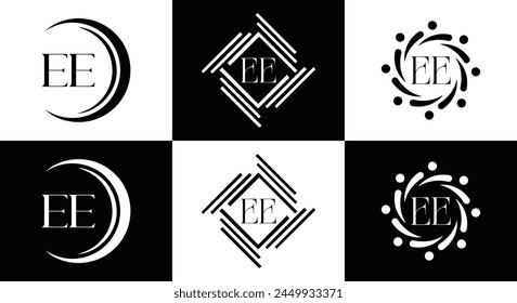 EE logo. E E design. White EE letter. EE, E E letter logo design. Initial letter EE linked circle uppercase monogram logo.