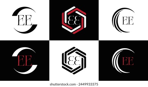 EE logo. E E design. White EE letter. EE, E E letter logo design. Initial letter EE linked circle uppercase monogram logo.