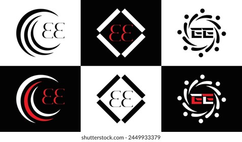 EE logo. E E design. White EE letter. EE, E E letter logo design. Initial letter EE linked circle uppercase monogram logo.