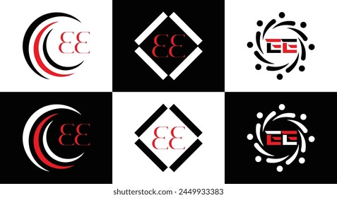 EE logo. E E design. White EE letter. EE, E E letter logo design. Initial letter EE linked circle uppercase monogram logo.