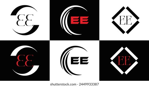 EE logo. E E design. White EE letter. EE, E E letter logo design. Initial letter EE linked circle uppercase monogram logo.