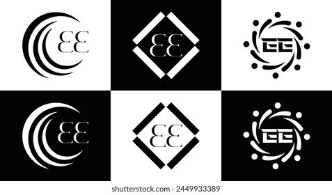 EE logo. E E design. White EE letter. EE, E E letter logo design. Initial letter EE linked circle uppercase monogram logo.