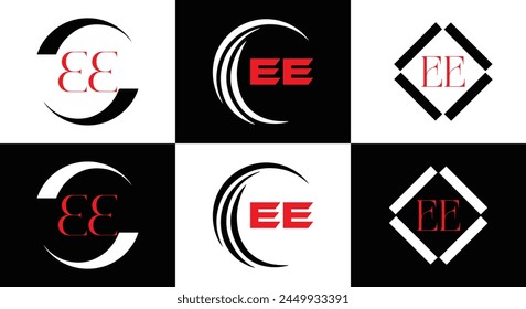 EE logo. E E design. White EE letter. EE, E E letter logo design. Initial letter EE linked circle uppercase monogram logo.