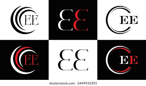 EE logo. E E design. White EE letter. EE, E E letter logo design. Initial letter EE linked circle uppercase monogram logo.