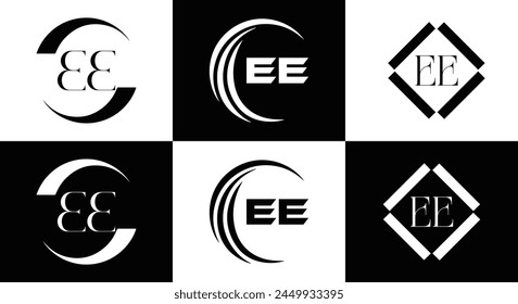 EE logo. E E design. White EE letter. EE, E E letter logo design. Initial letter EE linked circle uppercase monogram logo.