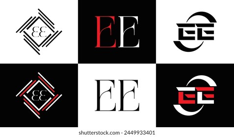 EE logo. E E design. White EE letter. EE, E E letter logo design. Initial letter EE linked circle uppercase monogram logo.