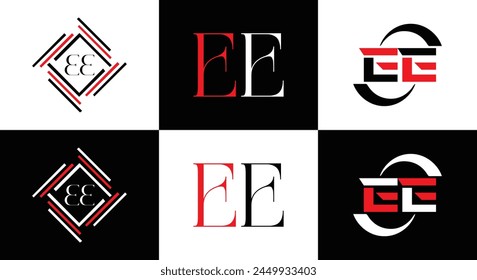 EE logo. E E design. White EE letter. EE, E E letter logo design. Initial letter EE linked circle uppercase monogram logo.