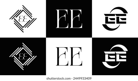 EE logo. E E design. White EE letter. EE, E E letter logo design. Initial letter EE linked circle uppercase monogram logo.