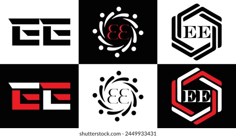 EE logo. E E design. White EE letter. EE, E E letter logo design. Initial letter EE linked circle uppercase monogram logo.