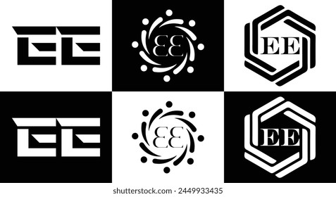 EE logo. E E design. White EE letter. EE, E E letter logo design. Initial letter EE linked circle uppercase monogram logo.