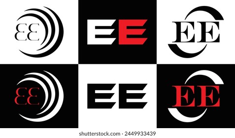 EE logo. E E design. White EE letter. EE, E E letter logo design. Initial letter EE linked circle uppercase monogram logo.