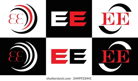 EE logo. E E design. White EE letter. EE, E E letter logo design. Initial letter EE linked circle uppercase monogram logo.