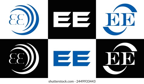 EE logo. E E design. White EE letter. EE, E E letter logo design. Initial letter EE linked circle uppercase monogram logo.