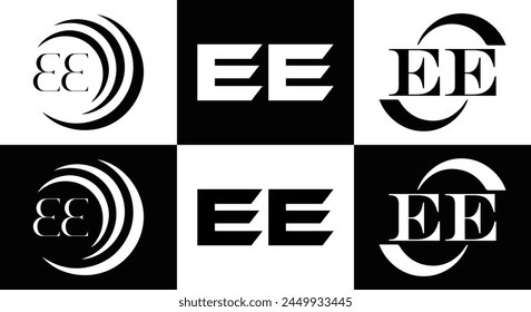 EE logo. E E design. White EE letter. EE, E E letter logo design. Initial letter EE linked circle uppercase monogram logo.