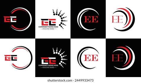 EE logo. E E design. White EE letter. EE, E E letter logo design. Initial letter EE linked circle uppercase monogram logo.