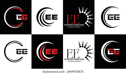 EE logo. E E design. White EE letter. EE, E E letter logo design. Initial letter EE linked circle uppercase monogram logo.