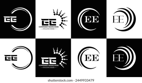 EE logo. E E design. White EE letter. EE, E E letter logo design. Initial letter EE linked circle uppercase monogram logo.