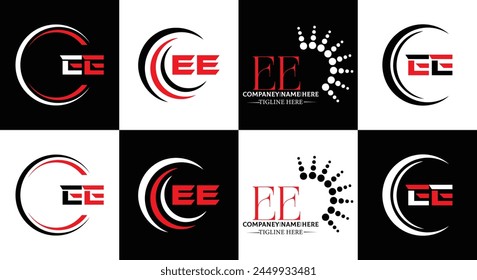 EE logo. E E design. White EE letter. EE, E E letter logo design. Initial letter EE linked circle uppercase monogram logo.