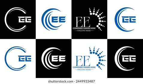 EE logo. E E design. White EE letter. EE, E E letter logo design. Initial letter EE linked circle uppercase monogram logo.