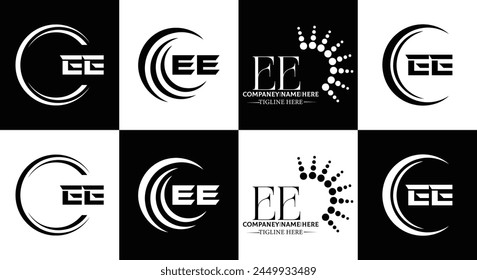 EE logo. E E design. White EE letter. EE, E E letter logo design. Initial letter EE linked circle uppercase monogram logo.