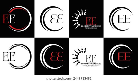 EE logo. E E design. White EE letter. EE, E E letter logo design. Initial letter EE linked circle uppercase monogram logo.