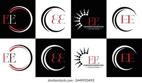 EE logo. E E design. White EE letter. EE, E E letter logo design. Initial letter EE linked circle uppercase monogram logo.