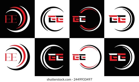 EE logo. E E design. White EE letter. EE, E E letter logo design. Initial letter EE linked circle uppercase monogram logo.