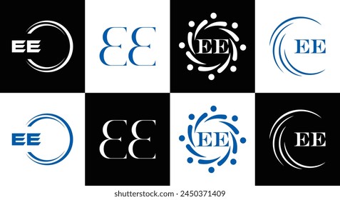 EE logo. E E design. White EE letter. EE, E E letter logo design. Initial letter EE linked circle uppercase monogram logo.