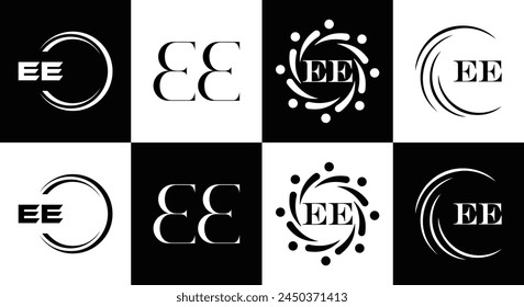 EE logo. E E design. White EE letter. EE, E E letter logo design. Initial letter EE linked circle uppercase monogram logo.