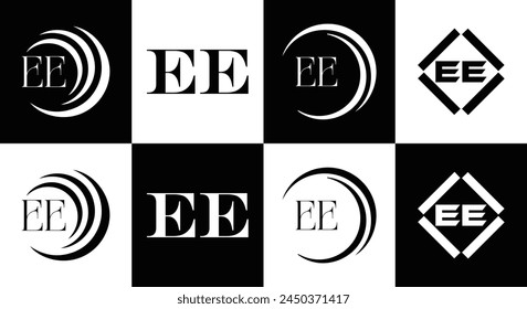 EE logo. E E design. White EE letter. EE, E E letter logo design. Initial letter EE linked circle uppercase monogram logo.