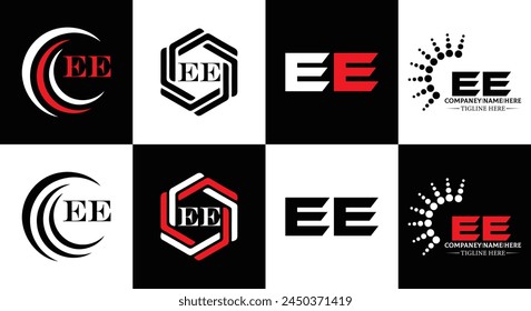 EE logo. E E design. White EE letter. EE, E E letter logo design. Initial letter EE linked circle uppercase monogram logo.