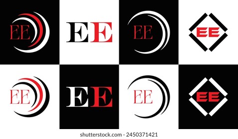 EE logo. E E design. White EE letter. EE, E E letter logo design. Initial letter EE linked circle uppercase monogram logo.