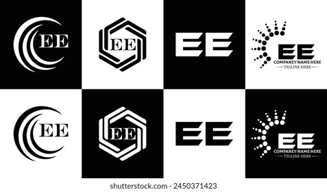 EE logo. E E design. White EE letter. EE, E E letter logo design. Initial letter EE linked circle uppercase monogram logo.