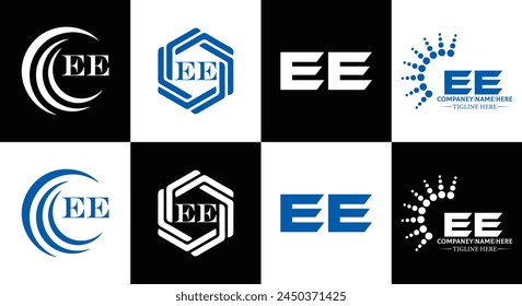 EE logo. E E design. White EE letter. EE, E E letter logo design. Initial letter EE linked circle uppercase monogram logo.