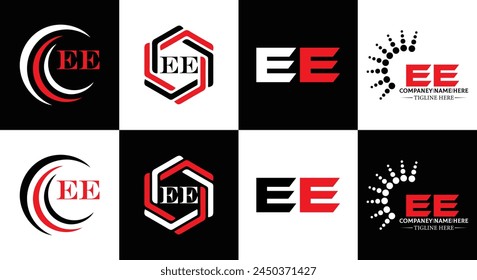 EE logo. E E design. White EE letter. EE, E E letter logo design. Initial letter EE linked circle uppercase monogram logo.