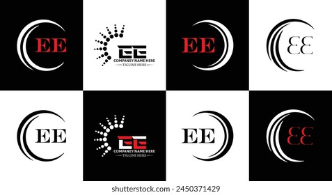 EE logo. E E design. White EE letter. EE, E E letter logo design. Initial letter EE linked circle uppercase monogram logo.