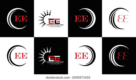 EE logo. E E design. White EE letter. EE, E E letter logo design. Initial letter EE linked circle uppercase monogram logo.