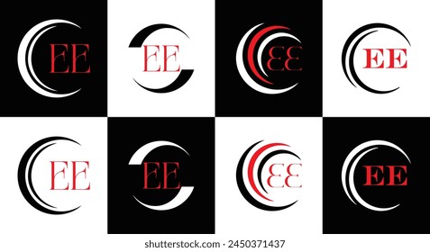 EE logo. E E design. White EE letter. EE, E E letter logo design. Initial letter EE linked circle uppercase monogram logo.