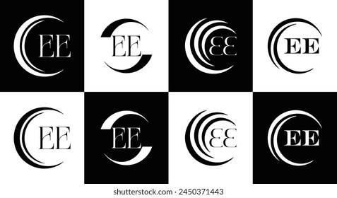 EE logo. E E design. White EE letter. EE, E E letter logo design. Initial letter EE linked circle uppercase monogram logo.