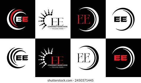 EE logo. E E design. White EE letter. EE, E E letter logo design. Initial letter EE linked circle uppercase monogram logo.