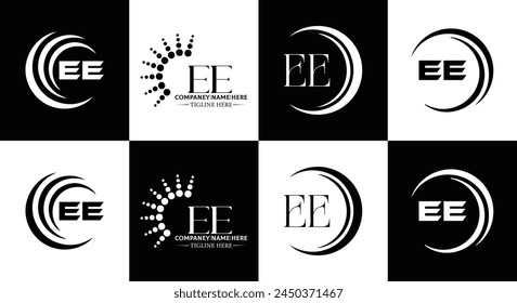 EE logo. E E design. White EE letter. EE, E E letter logo design. Initial letter EE linked circle uppercase monogram logo.