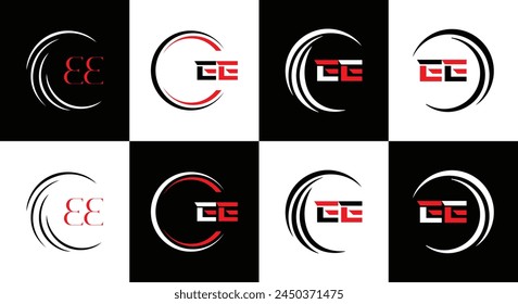 EE logo. E E design. White EE letter. EE, E E letter logo design. Initial letter EE linked circle uppercase monogram logo.