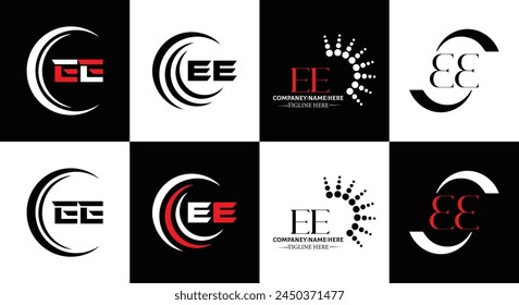 EE logo. E E design. White EE letter. EE, E E letter logo design. Initial letter EE linked circle uppercase monogram logo.