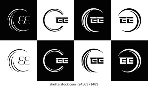 EE logo. E E design. White EE letter. EE, E E letter logo design. Initial letter EE linked circle uppercase monogram logo.