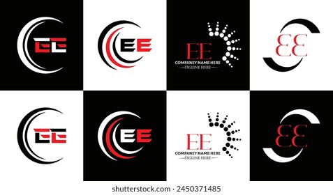 EE logo. E E design. White EE letter. EE, E E letter logo design. Initial letter EE linked circle uppercase monogram logo.