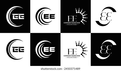 EE logo. E E design. White EE letter. EE, E E letter logo design. Initial letter EE linked circle uppercase monogram logo.