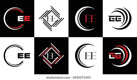 EE logo. E E design. White EE letter. EE, E E letter logo design. Initial letter EE linked circle uppercase monogram logo.